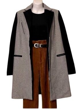 ASILIO Womens Wool Blend Minimalist Black & Gray Colorblock Coat Jacket Sz M
